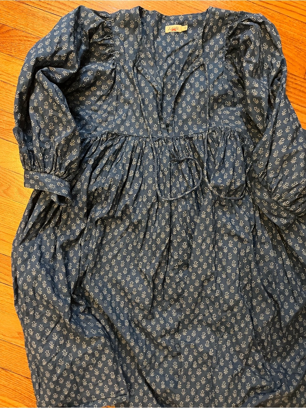 Faherty Blue Floral Print Peasant Dress